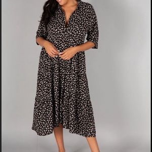 Natural Life Rebecca Ditsy Floral Black Peasant Boho Midi Dress Size Medium